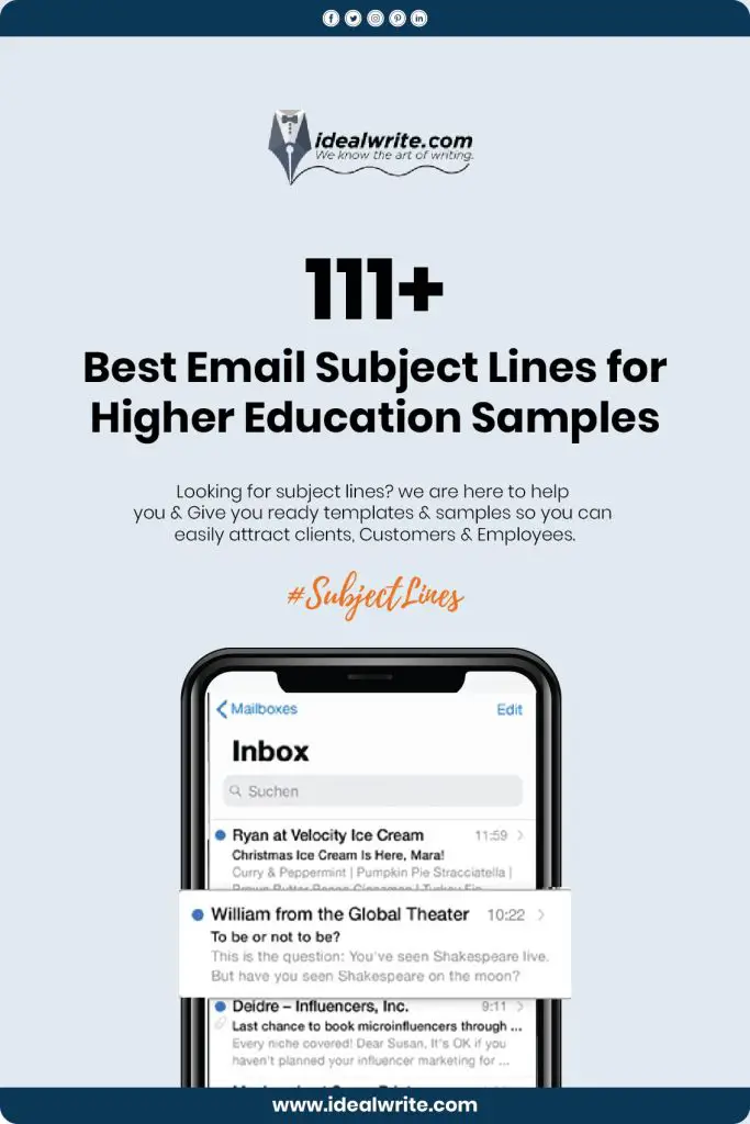 Email Subject Lines for Higher Education Samples