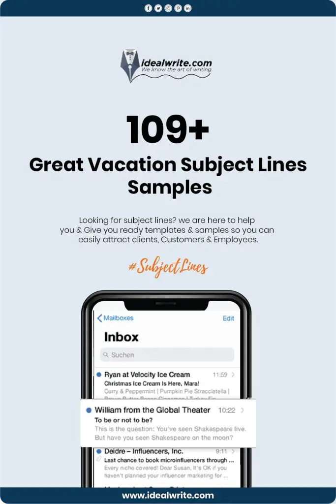Sample Vacation Subject Lines
